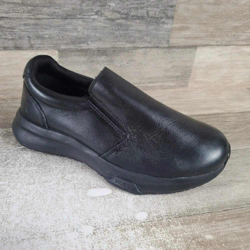 KURU KIVI 2 Womens Work Shoes Sz 7.5 W Jet Black Leather Slip‎ On Round Toe